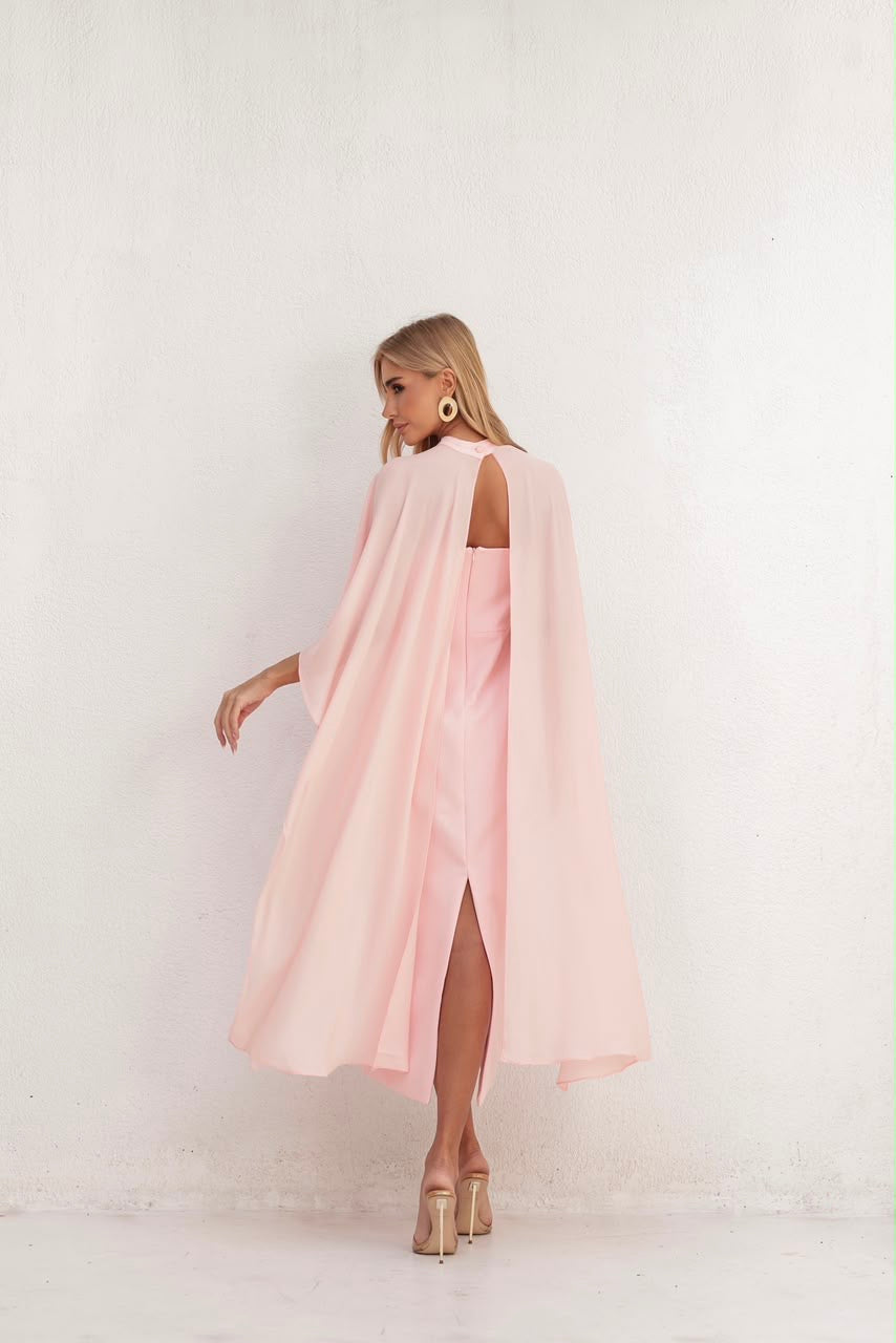 Vestido Midi Alfaiataria com Capa Longa Lis