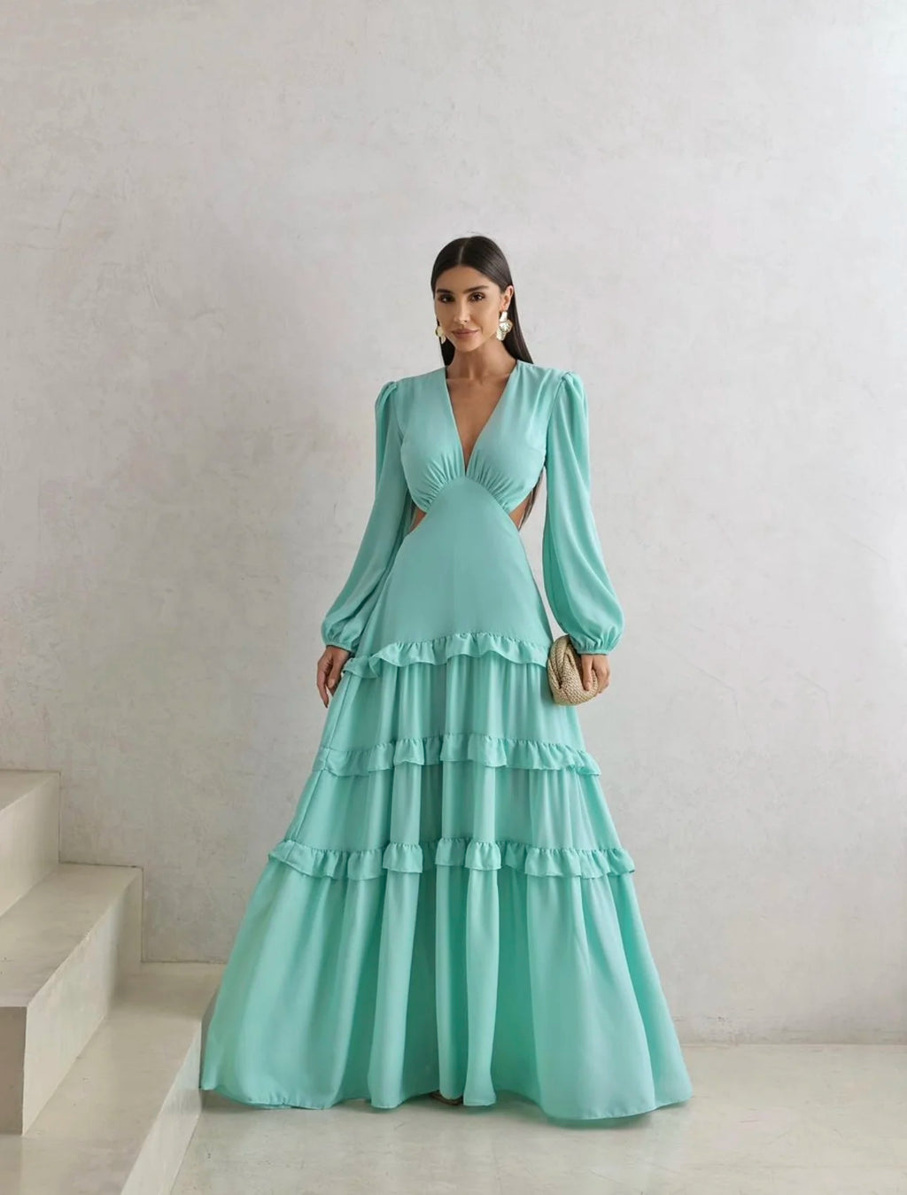 Vestido Longo com Manga Longa Santorini