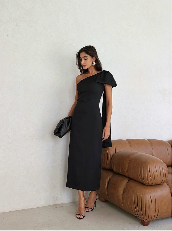 Vestido Midi Nula Manga em Alfaiataria Romenia