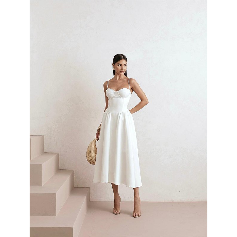 Vestido Midi de Alcinhas em Alfaiataria Itália