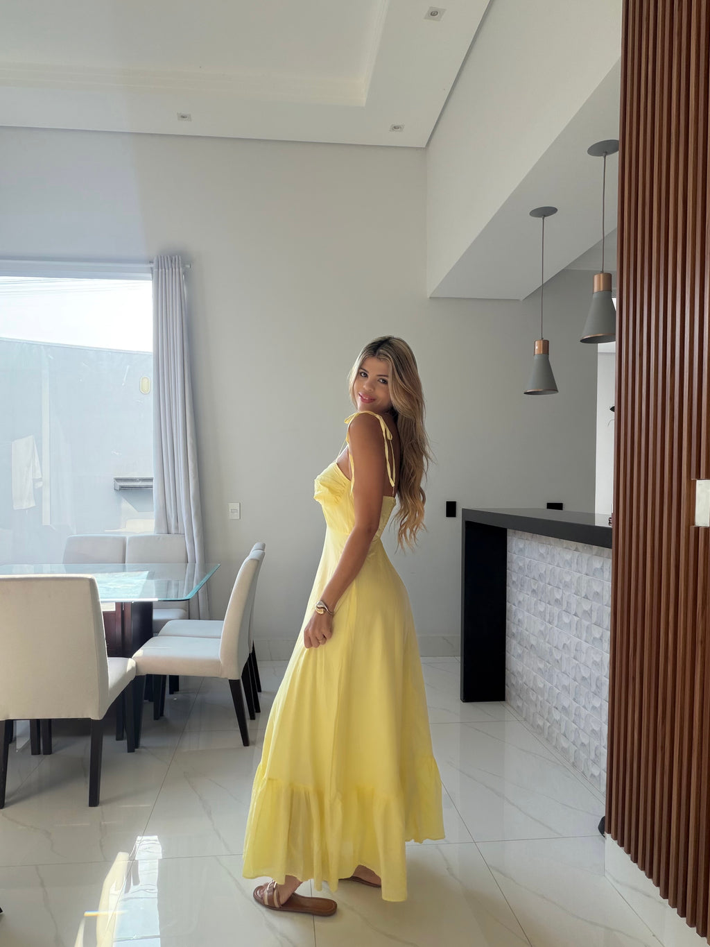 Vestido longo em Linho Capri