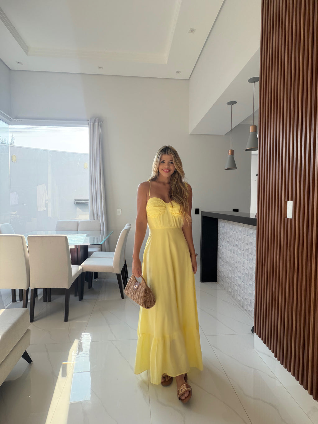 Vestido longo em Linho Capri