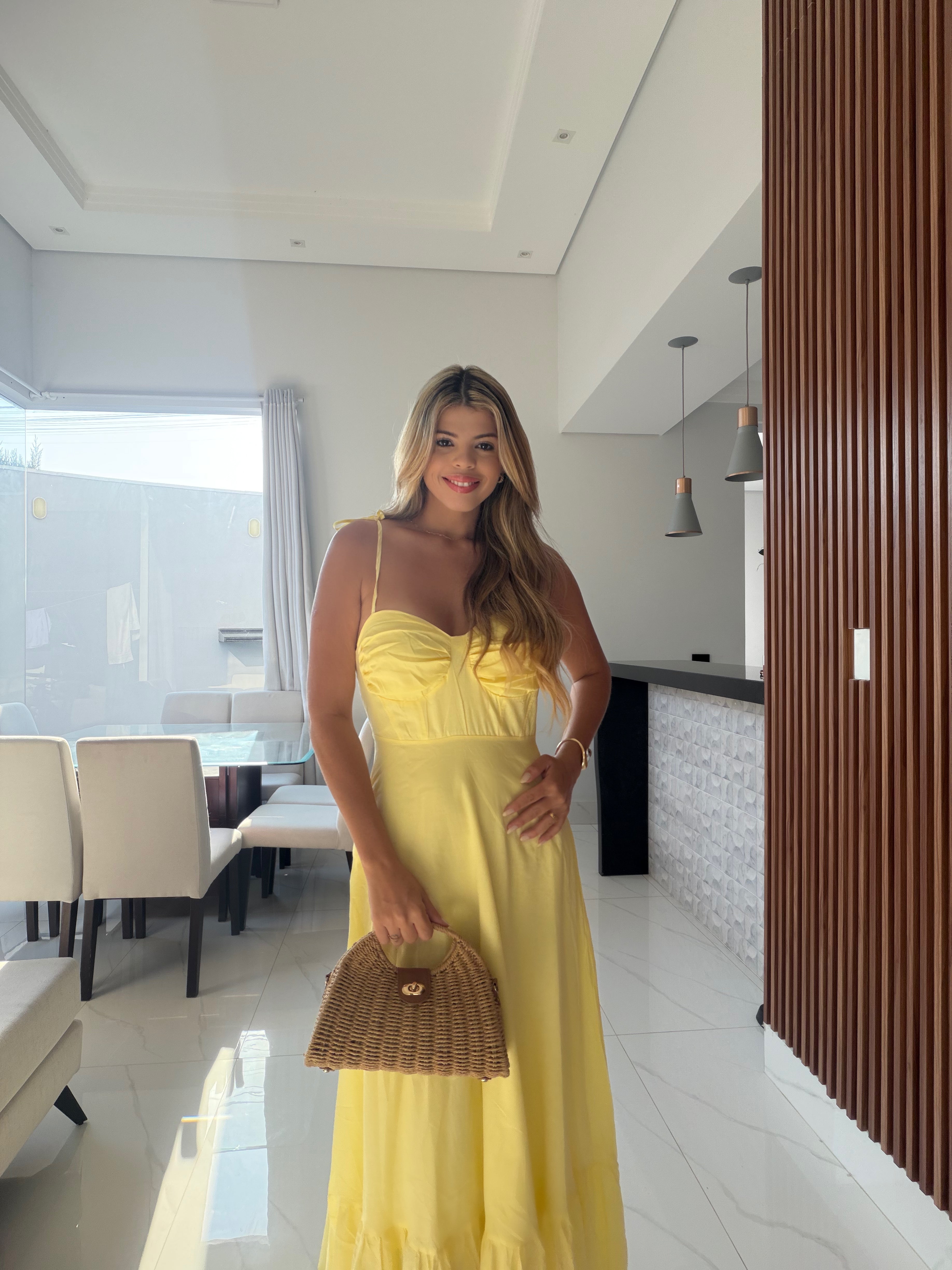 Vestido longo em Linho Capri