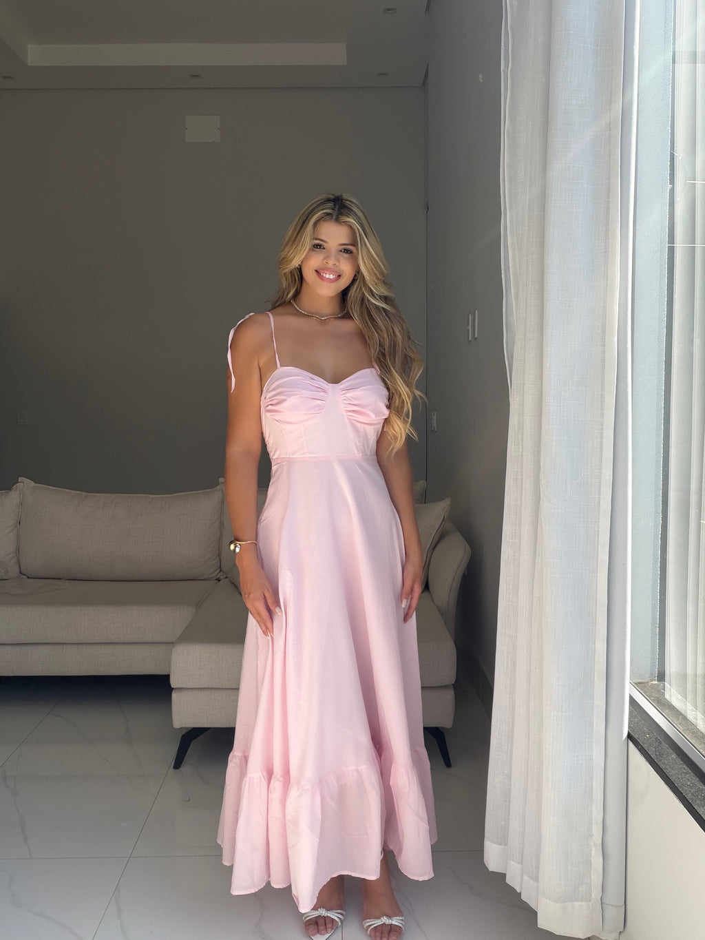 Vestido longo em Linho Capri