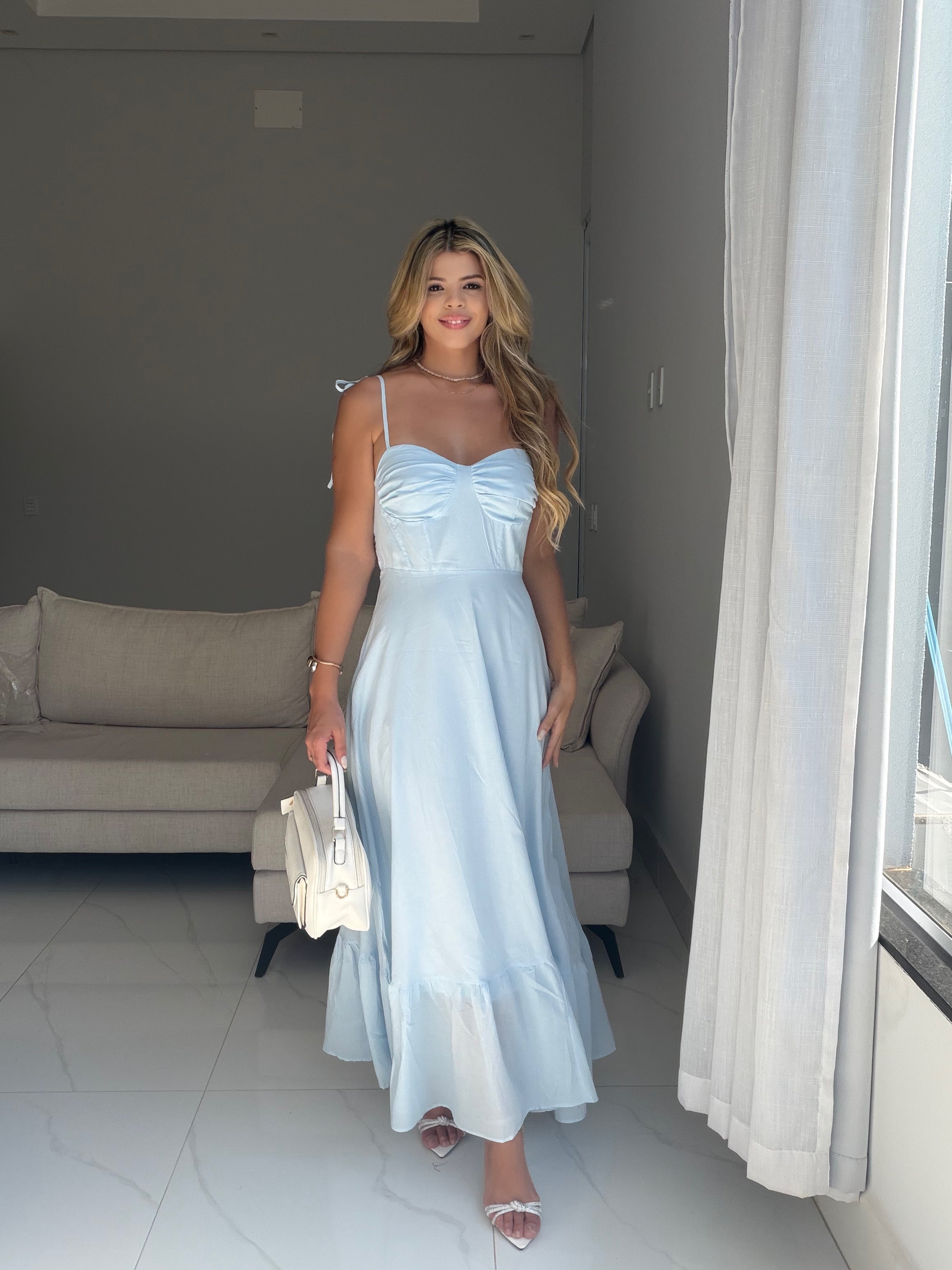 Vestido longo em Linho Capri