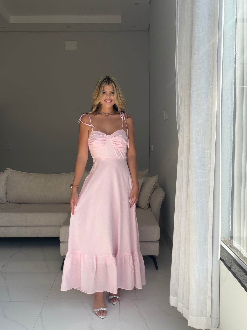 Vestido longo em Linho Capri